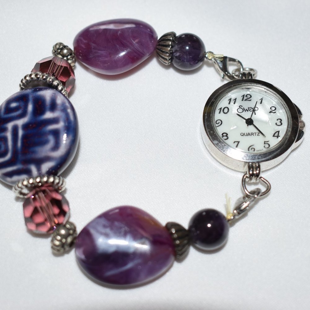 Swap Womens Watch With Beaded Stretch Band